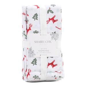 Shabby Chic Christmas Dinner Napkins Set of 6 Reindeer Candy Cane Holly 18x18
